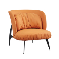 【AT HOME】橘色貓抓皮質鐵藝休閒椅/餐椅 現代新設計(米蘭)