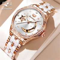 JSDUN 8962 Fashion Mechanical Watch Gift Round-dial Ceramic Watchband