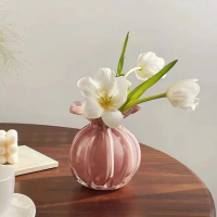 【JEN】花朵玻璃花瓶工藝品擺飾小尺寸高12CM粉色