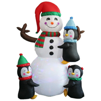 聖誕節裝飾 跨境新款圣誕充氣雪人企鵝疊羅漢戶外派對草坪帶彩燈庭院充氣裝飾 嘻哈戶外專營店