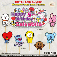 Topper Cake BT21 BTS Pakai Nama - Dekorasi Ulang Tahun Anak Hiasan Kue tema BT21 BTS Custom Nama