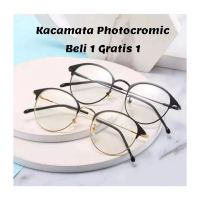 Beli 1 Gratis 1 Kacamata Lensa photocromic anti radiasi Titanium Frame oval bulat pria wanita Glasse