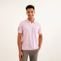 【Arnold Palmer 雨傘】男裝-品牌印花機能網眼POLO衫(粉色)