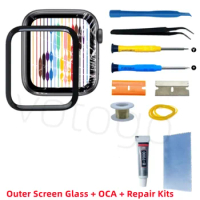 Replace Front Outer Screen Glass + OCA Glue For Apple Watch Series 4 5 6 7 8 9 Ultra SE2 40/44/49MM S9 LCD Display Touch Lens