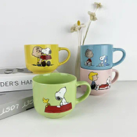 Snoopy Charlie Brown Woodstock Plushie Cartoon Microwave Heating Tape with Ceramic Mug Anime Plush Toy for Girl Birthday Gift