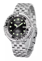 LIGE FOXBOX 男女通用不鏽鋼潛水員石英手錶，黑色錶盤，不鏽鋼錶鍊，50m 防水