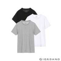 GIORDANO 男裝簡約素色純棉圓領短袖T恤(三件裝) - 96 標誌白/標誌黑/中花灰