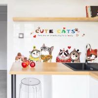 Funny Cute Big Cats Wall Stickers DIY for Bedroom Sofa TV Cabinet Pet Shop Room Decoration Home Mural Large 60*90cm