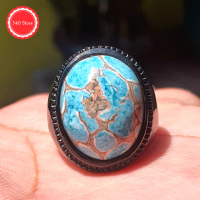 Cincin Titanium Hitam Batu Akik Pirus Pyrus Biru Ring Tanam