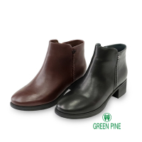 GREEN PINE寒流必穿顯瘦感不對稱真皮粗跟女短靴共2色(00339191)