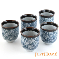 【Just Home】日式浪紋陶瓷湯吞杯180ml-5件組(陶瓷杯 手握杯 湯吞杯 茶杯)