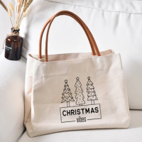 Christmas Vibes Print Women Lady Christmas Canvas Tote Bag Gifts for Freinds Shopping Bag Beach Bag Travel Bag Book Bag