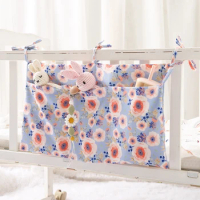 Portable Baby Crib Storage Bag Floral Large Capacity Hanging Crib Organizer Cotton Nursery Diaper Organizer For Baby Accessories
