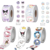 500pcs/roll  Family Kuromi Melody Cinnamon Cute Creative Label Sticker Roll Tape