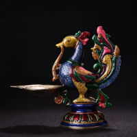 8"Tibetan Temple Collection Old Bronze Cloisonne Phoenix statue oil lamp Candle stand worship hall ornament Town house Exorcism
