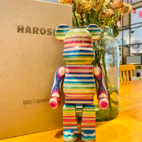 Haroshi x Bearbrick 400% 28cm height Rainbow Wood Grain Skateboard Bear: A Vibrant and Unique Collectible handmade wooden Gift