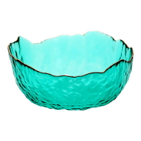 日式金邊透明玻璃碗家用大號水果沙拉碗北歐創意彩色垂紋沙拉盤