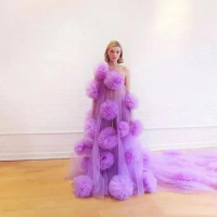 Fluffy Lilac Woman Dress Puffy Birthday Prom Party Dresses One Shoulder robe de soiree Long Prom Gown Ruffle Balls Extra Puffy