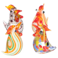 Glass Rooster Chicken Figurine Mini Statues Farm Animals Action Figures Cake Topper Desktop Ornaments Hand Blown Animal Figure
