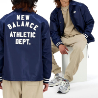 New Balance 男款 藍色 背面刺繡標語LOGO 印花 美版 棒球 教練 外套 MJ41553NNY