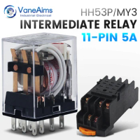 Electromagnetic Coil General DPDT Power Relay MY3NJ DPDT 11Pins HH53P DC12V 24V AC220V Miniature Relay &amp; PYF08A Base VaneAims