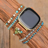 Bracelet for Fitbit Versa3 Watch Natural Emperor Stone Wax Rope 5 Layers Blue Mix Color Watch Strap Jewelry Wholesale