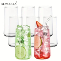 6PCS Highball Glass Whiskey Coffee Cup With Straw 15.5 Oz Juice Drinking Glasses Suitable For Cocktail Beer Glass Drinkware Set