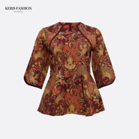 Keris Gallery Blouse Batik Lengan 3/4 Motif Pranakan - Coklat Soga Kuning S