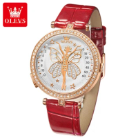 OLEVS 5576 Quartz Fashion Watch Gift Genuine Leather Watchband Round-dial