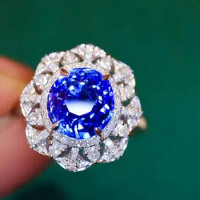 LR2023 Blue Sapphire Ring 3.22ct Real Pure 18K Natural Unheat Royal Blue Sapphire Gemstone Diamonds Stone Female Ring