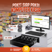 Paket Komputer Kasir Codeshop Printer Struk Thermal 58mm Scanner Barcode Duduk 2D Laci Uang Kertas T
