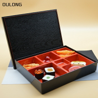 密胺耐高溫六格商務套餐盒日式壽司便當盒帶蓋分格食堂餐廳飯盒