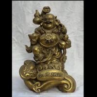 suyun00424658@+++14" Chinese Buddhism Brass Stand Happy Laugh Maitreya Buddha Ru Yi Wealth Statue