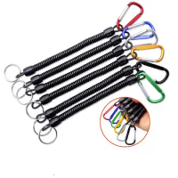 500PCS Retractable Plastic Spring Elastic Rope Security Gear Tool For Airsoft Outdoor Hiking Camping Anti-lost Keychain Gift SN
