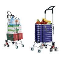 new Folding Cart Portable Lightweight Aluminum Alloy Shopping Shopping Cart Large Capacity Step Climbing Foldable Trolley