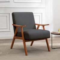 【E-home】Brona博洛娜布面厚感造型實木架休閒椅 2色可選(休閒椅 單人沙發 美甲)