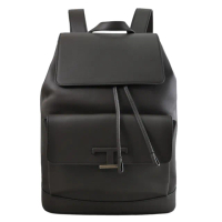【TOD’S】TODS T Timeless 簡約T字小牛皮大容量翻蓋束口商旅包後背包(深咖)