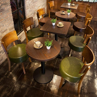 開立發票 桌子 椅子 復古餐飲桌椅組合 小吃甜品奶茶店咖啡廳實木餐廳桌椅 小方桌子圓桌