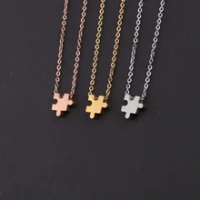 Fnixtar Puzzle Kalung Stainless Steel Jigsaw Geometris DIY Personalisasi Nama Cinta Persahabatan Perhiasan Neckllaces 5 Piece/lot