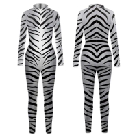 Zebra Pattern Jumpsuit Halloween Zebra Cosplay Costume Zebra Skinny Bodysuit Animal Cos Catsuit Adult Long Sleeve Zentai