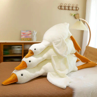 Bantal bulu angsa putih besar, mainan di katil untuk kanak-kanak perempuan, patung malas peluk kaki,
