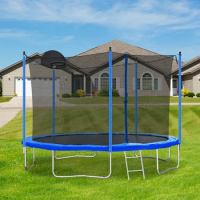 12FT Trampoline for Adults &amp; Kids with Basketball Hoop Outdoor Trampolines w/Ladder and Safety Enclosure Net for Kids and adults