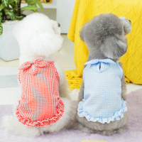 DY Loving Dog-Baju kotak-kotak kecil Korea, pakaian poodle musim panas yang bernafas, busur renda, b