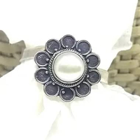 Cincin Ring Perak Silver Bali Ukir Polos Mutiara bunga Midi Asli 925 Etnik Wanita