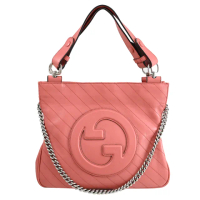 【GUCCI 古馳】Blondie Mini 經典雙G LOGO車線鍊包手提包肩背包(桃粉)