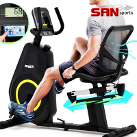 【SAN SPORTS】專業級磁控躺臥式健身車(距離調整+透氣靠背)(臥式車美腿機/室內腳踏車/動感單車自行車)