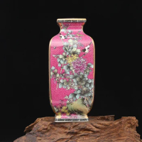 Rose Red Ceramic Vase Rectangular Rose Vase Enamel Vintage Chinese Vase Reproduction Fuchsia Pink Bottle Vase
