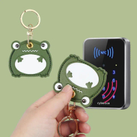 卡通青蛙皮質卡套鑰匙圈(居家 不擋信號 皮套 鑰匙圈 磁扣套 感應扣套 電梯卡套)