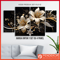 Hiasan Dinding 1 Set Bunga 3D Elegan 4 Panel Wall Decor White Gold Flower Pajangan Kamar Aesthetic D
