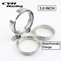3.0" V-Band 304 Stainless Steel Clamp With Male/Female Flange Kits For Turbo Exhaust Downpipes 3.0 Inch V Band